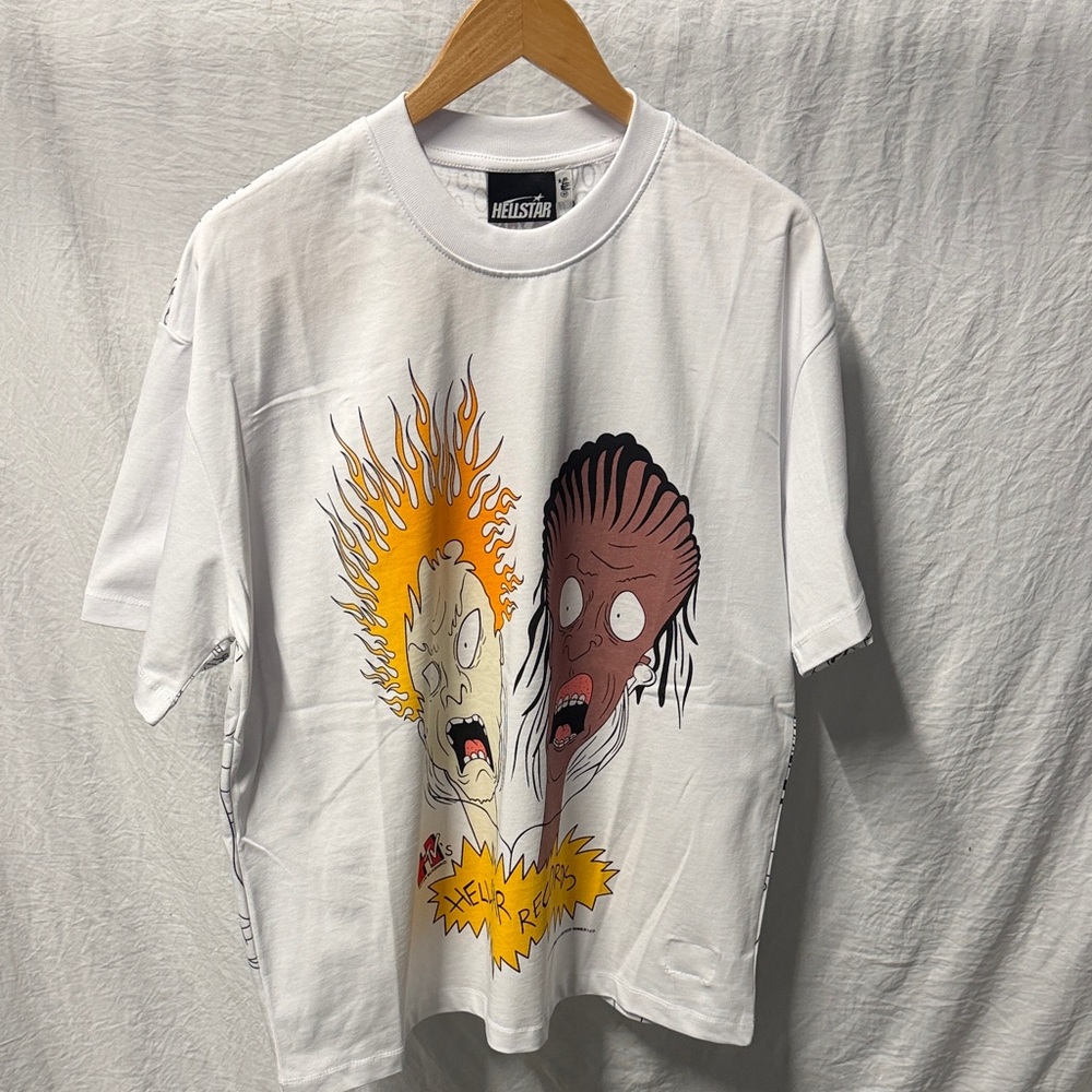 Hellstar HTV collab White T-Shirt with Bold Cartoon Graphic